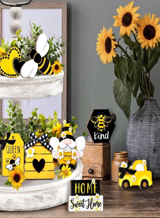 Guoofu Bee Tiered Tray Decor, Spring Summer Farmhouse Tiered Tray Decorations, Decorative Bumble Bee Gnome Hive Honey Truck Wooden Signs, Rustic Home Decor for Table Shelf Mantel Office Holiday Party - Image 4